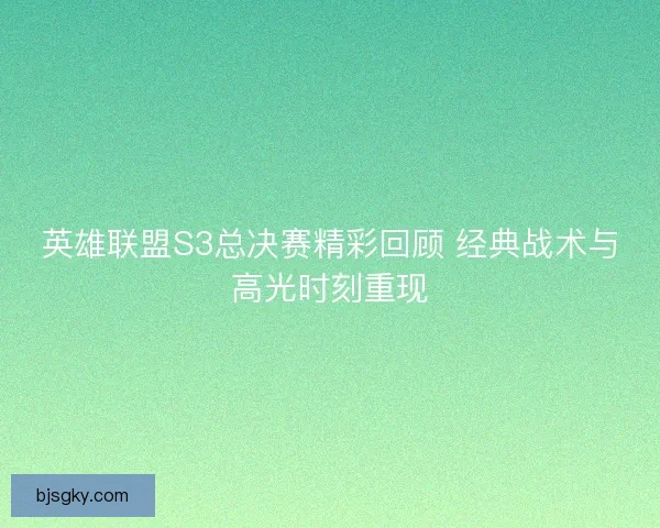 英雄联盟S3总决赛精彩回顾 经典战术与高光时刻重现